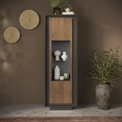 Garnero Arredamenti Vetrinetta 67x197h cm 1 anta moderna antracite rovere scuro Deluxe Antracite - Rovere Rustico Hot