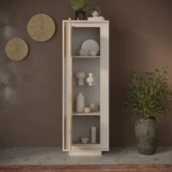 Garnero Arredamenti Vetrinetta 67x197h cm 1 anta moderna beige rovere chiaro Deluxe Rovere - Beige Hot