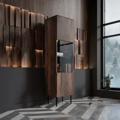 Garnero Arredamenti Vetrinetta 51x187h cm 1 anta noce scuro con frontali serigrafati Savanna Sale