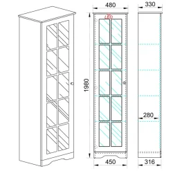 Garnero Arredamenti Vetrinetta 48x199h cm 1 anta shabby bianco lucido rovere Loira Discount