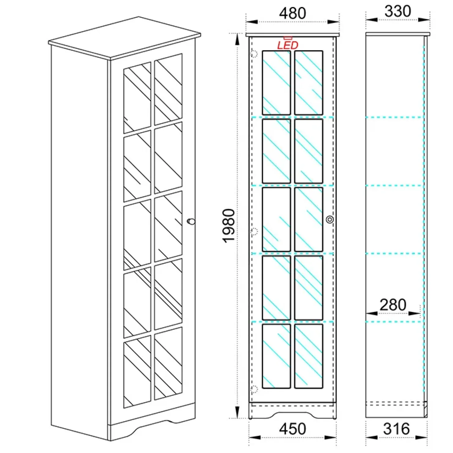 Garnero Arredamenti Vetrinetta 48x199h cm 1 anta shabby bianco lucido rovere Loira Discount