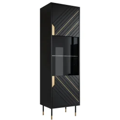 Garnero Arredamenti Vetrinetta 54x180h cm 1 anta soggiorno moderna nero oro Golden Discount