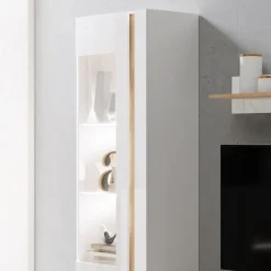 Garnero Arredamenti Vetrinetta 60x194h cm 1 anta soggiorno bianco rovere Noa Gihome® Bianco Lucido - Rovere Best