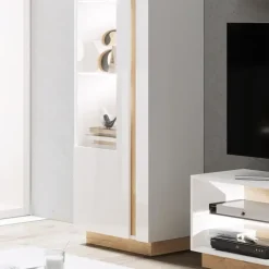 Garnero Arredamenti Vetrinetta 60x194h cm 1 anta soggiorno bianco rovere Noa Gihome® Bianco Lucido - Rovere Best