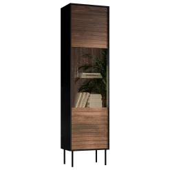 Garnero Arredamenti Vetrinetta 53x182h cm 1 anta soggiorno noce nero Wild Noce - Nero opaco
