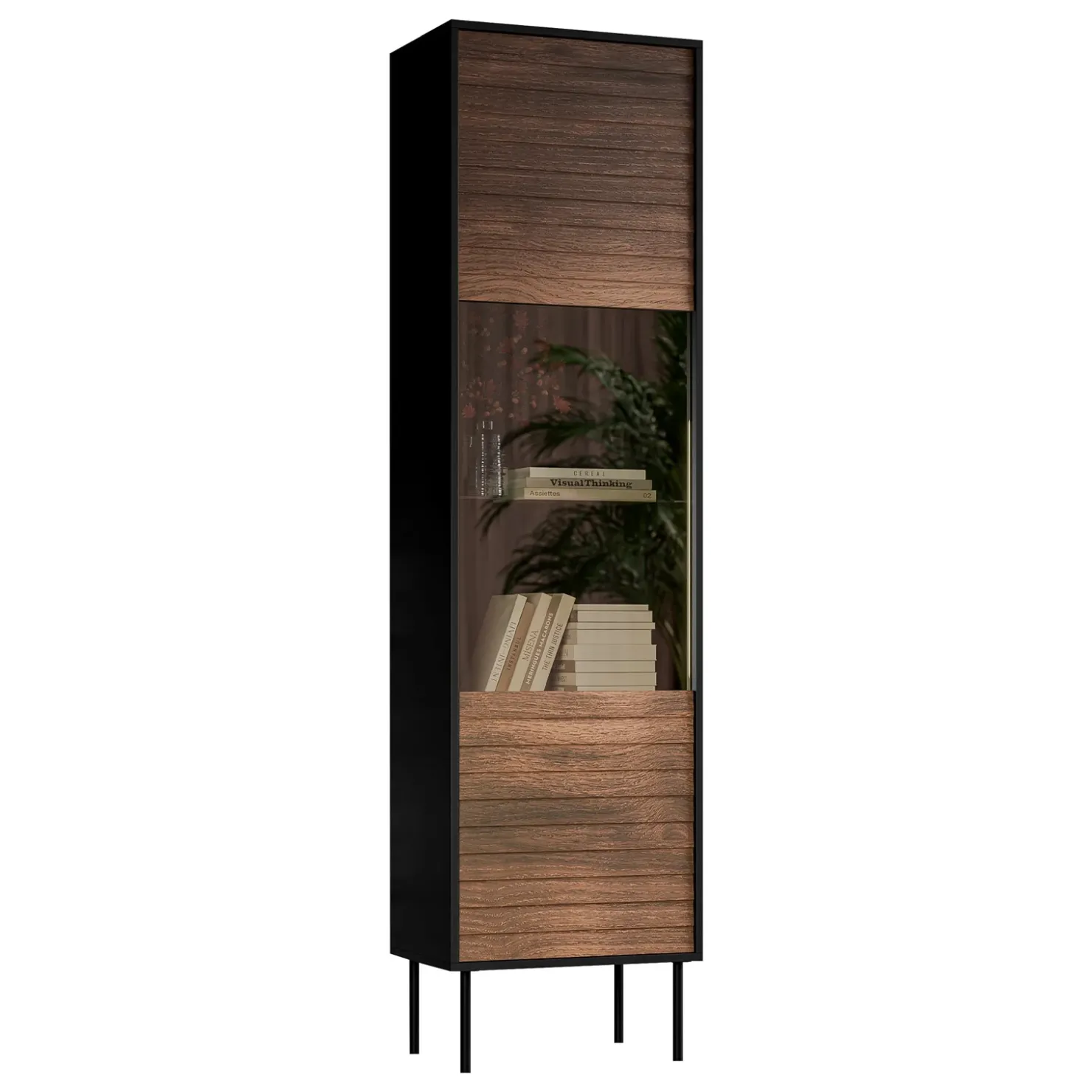 Garnero Arredamenti Vetrinetta 53x182h cm 1 anta soggiorno noce nero Wild Noce - Nero opaco