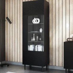 Garnero Arredamenti Vetrinetta 60x180h cm 1 anta soggiorno moderna nero Flippo Nero Opaco Clearance