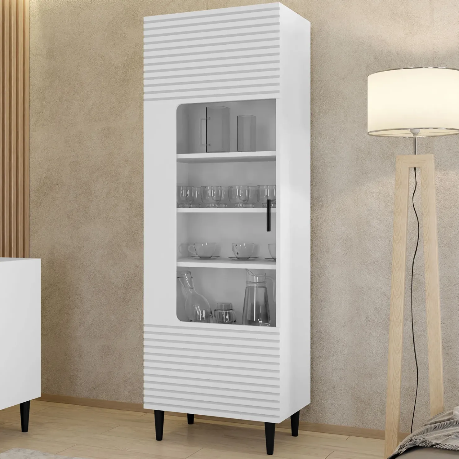 Garnero Arredamenti Vetrinetta 60x180h cm 1 anta soggiorno moderna bianco Flippo Bianco Opaco Sale