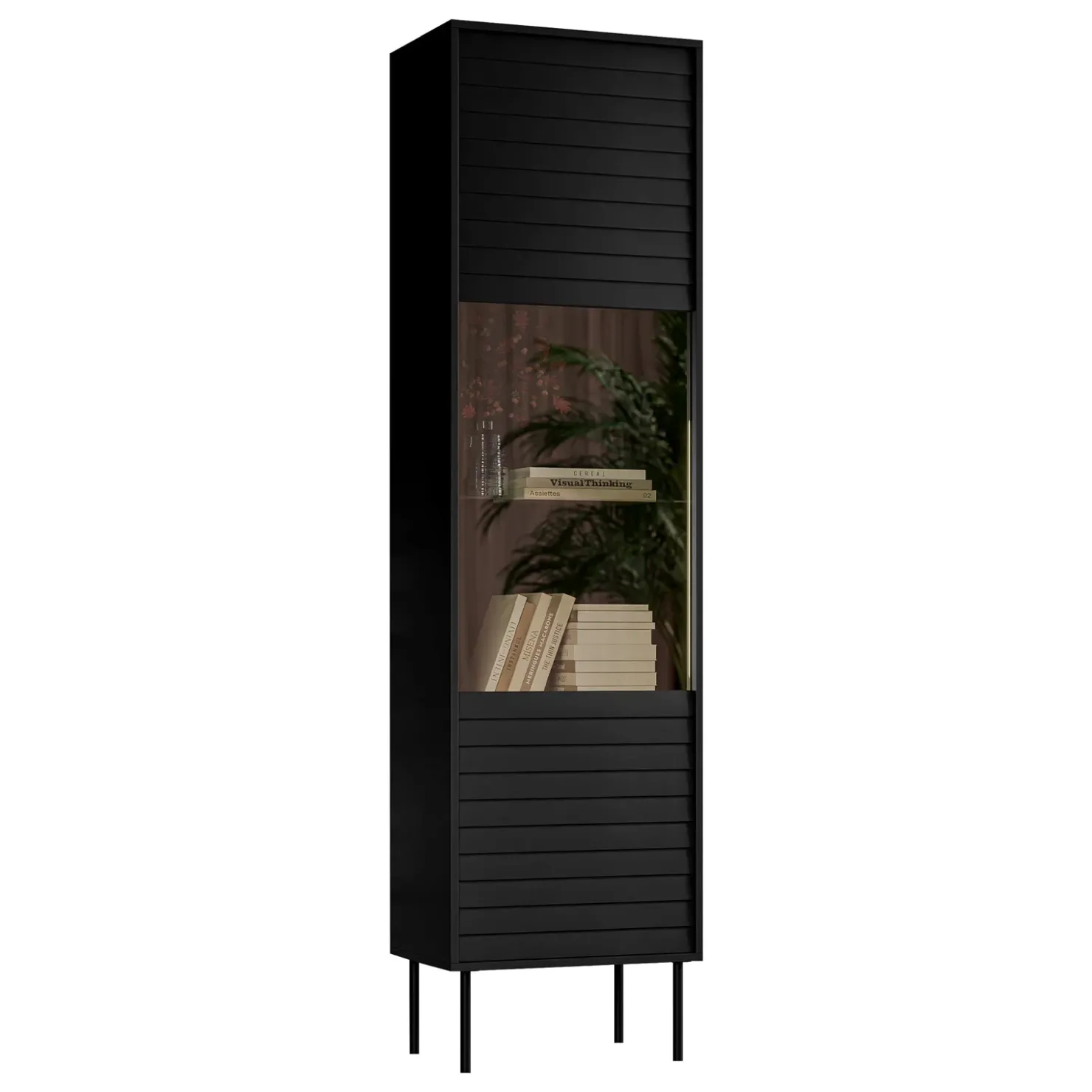 Garnero Arredamenti Vetrinetta 53x182h cm 1 anta soggiorno nero Wild Nero Opaco