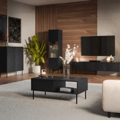 Garnero Arredamenti Vetrinetta 53x182h cm 1 anta soggiorno nero Wild Nero Opaco