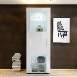 Garnero Arredamenti Vetrinetta 61x167h cm 1 anta soggiorno bianco laccato lucido Easy Bianco Lucido Clearance