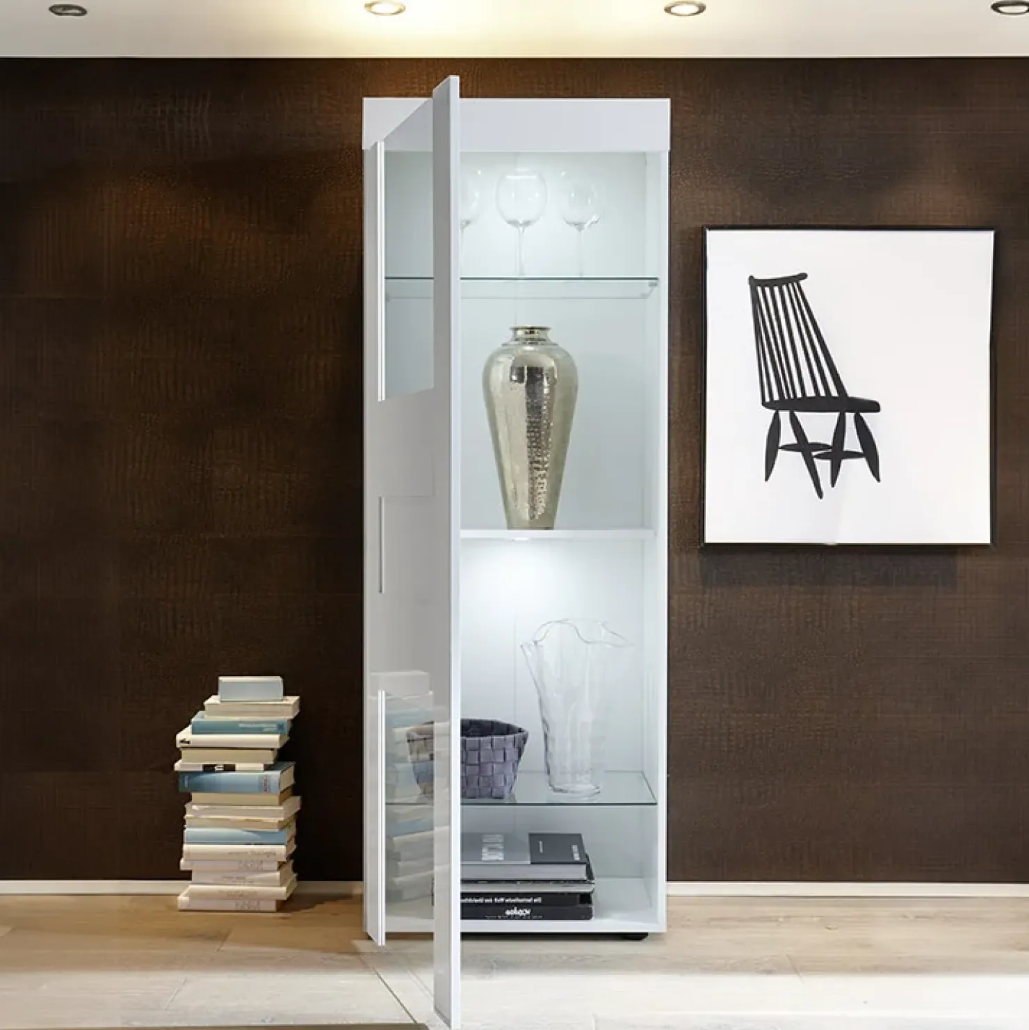 Garnero Arredamenti Vetrinetta 61x167h cm 1 anta soggiorno bianco laccato lucido Easy Bianco Lucido Clearance