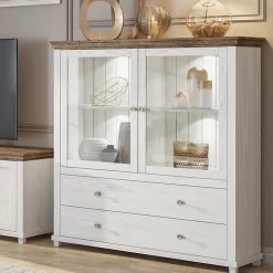 Garnero Arredamenti Vetrinetta 126x138h cm 2 ante 2 cassetti rovere Texel Bianco Frassinato Discount