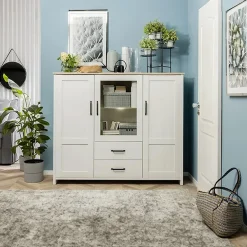 Garnero Arredamenti Vetrinetta 160x135h cm 3 ante 2 cassetti soggiorno bianco frassinato rovere Lars Sale