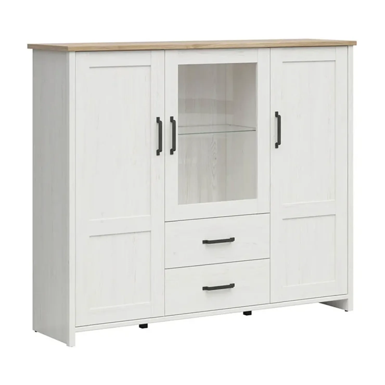 Garnero Arredamenti Vetrinetta 160x135h cm 3 ante 2 cassetti soggiorno bianco frassinato rovere Lars Sale