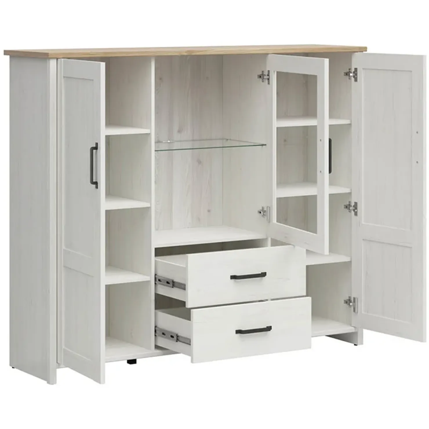 Garnero Arredamenti Vetrinetta 160x135h cm 3 ante 2 cassetti soggiorno bianco frassinato rovere Lars Sale