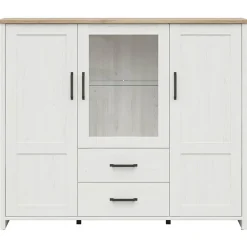 Garnero Arredamenti Vetrinetta 160x135h cm 3 ante 2 cassetti soggiorno bianco frassinato rovere Lars Sale