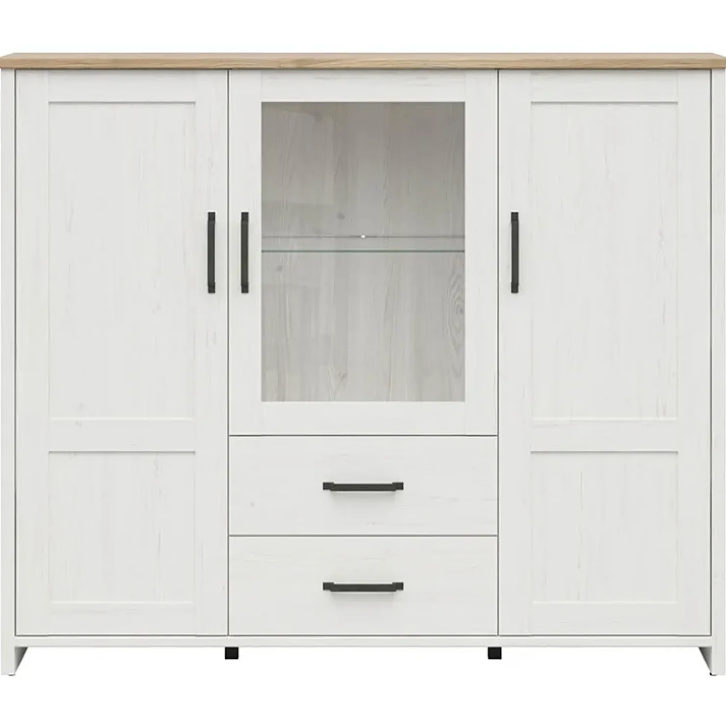 Garnero Arredamenti Vetrinetta 160x135h cm 3 ante 2 cassetti soggiorno bianco frassinato rovere Lars Sale