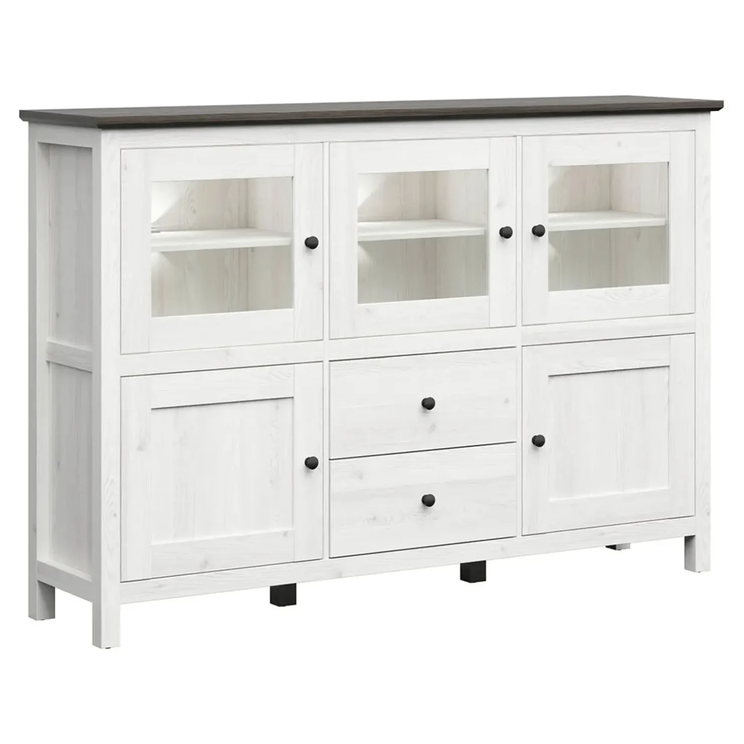 Garnero Arredamenti Vetrinetta 186x126h cm 5 ante 2 cassetti arte povera bianco frassinato frassinato grafite Holga Bianco Frassinato - Grafite New