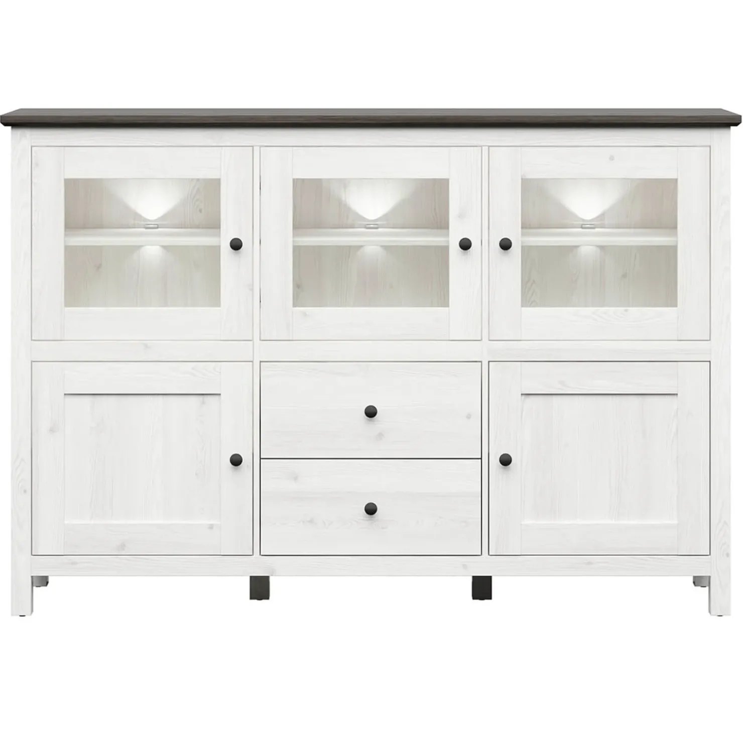 Garnero Arredamenti Vetrinetta 186x126h cm 5 ante 2 cassetti arte povera bianco frassinato frassinato grafite Holga Bianco Frassinato - Grafite New