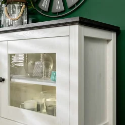 Garnero Arredamenti Vetrinetta 186x126h cm 5 ante 2 cassetti arte povera bianco frassinato frassinato grafite Holga Bianco Frassinato - Grafite New