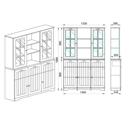 Garnero Arredamenti Vetrinetta 133x199h cm 5 ante 3 cassetti shabby bianco lucido rovere Loira New