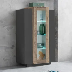 Garnero Arredamenti Vetrinetta 80x121h cm 2 ante antracite rovere Milos Gihome® Antracite - Rovere Rustico Clearance