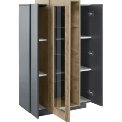 Garnero Arredamenti Vetrinetta 80x121h cm 2 ante antracite rovere Milos Gihome® Antracite - Rovere Rustico Clearance