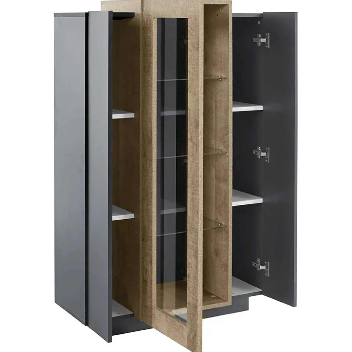 Garnero Arredamenti Vetrinetta 80x121h cm 2 ante antracite rovere Milos Gihome® Antracite - Rovere Rustico Clearance