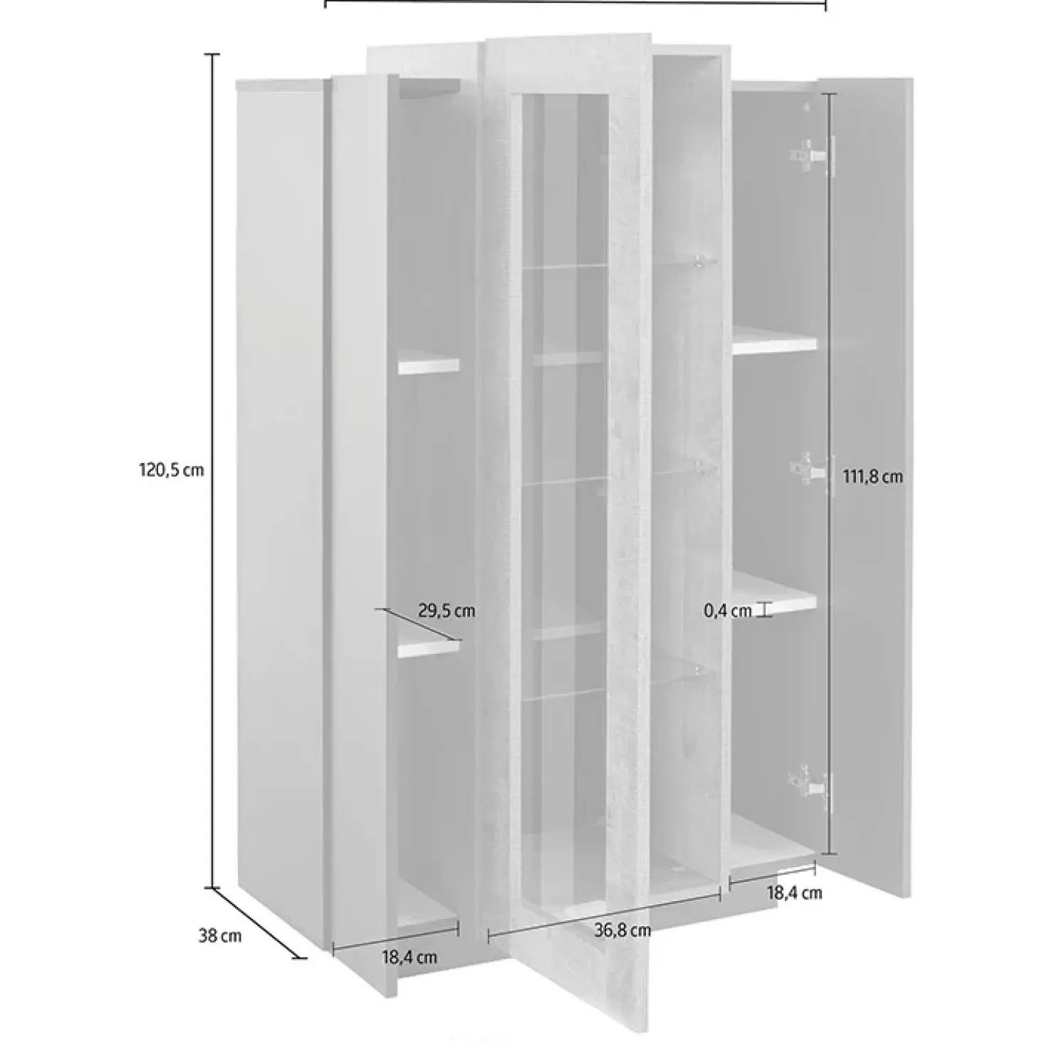Garnero Arredamenti Vetrinetta 80x121h cm 2 ante antracite rovere Milos Gihome® Antracite - Rovere Rustico Clearance