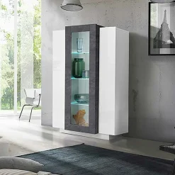 Garnero Arredamenti Vetrinetta 80x121h cm 2 ante bianco lucido nero opaco Milos Gihome® Bianco Lucido - Ossido Online