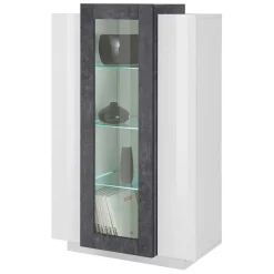Garnero Arredamenti Vetrinetta 80x121h cm 2 ante bianco lucido nero opaco Milos Gihome® Bianco Lucido - Ossido Online