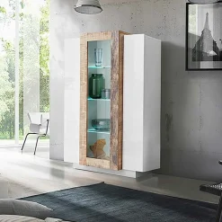 Garnero Arredamenti Vetrinetta 80x121h cm 2 ante bianco lucido rovere Milos Gihome® Bianco Lucido - Rovere Rustico