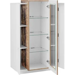 Garnero Arredamenti Vetrinetta 80x121h cm 2 ante bianco lucido rovere Milos Gihome® Bianco Lucido - Rovere Rustico