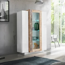 Garnero Arredamenti Vetrinetta 80x121h cm 2 ante bianco lucido rovere Milos Gihome® Bianco Lucido - Rovere Rustico
