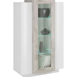 Garnero Arredamenti Vetrinetta 80x121h cm 2 ante bianco lucido cemento Milos Gihome® Cemento - Bianco Lucido Clearance
