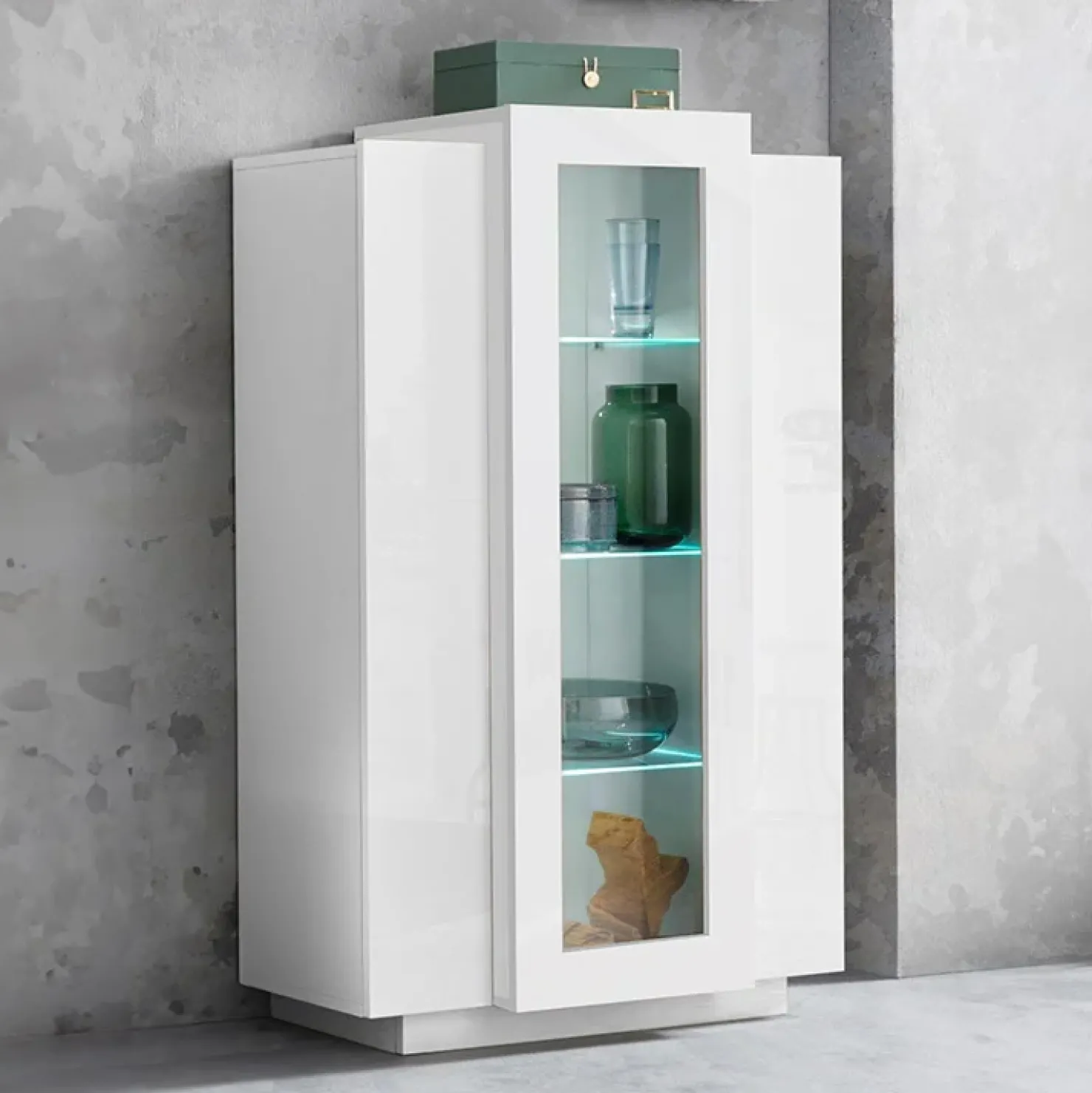 Garnero Arredamenti Vetrinetta 80x121h cm 2 ante Milos Gihome® Bianco Lucido Discount