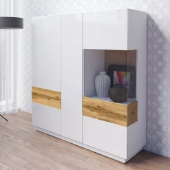 Garnero Arredamenti Vetrinetta 130x139h cm 3 ante bianco lucido rovere Bahama Bianco Lucido - Rovere Rustico Hot