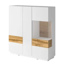 Garnero Arredamenti Vetrinetta 130x139h cm 3 ante bianco lucido rovere Bahama Bianco Lucido - Rovere Rustico Hot