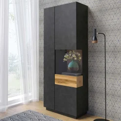 Garnero Arredamenti Vetrinetta 80x207h cm 2 ante destra antracite rovere Bahama Antracite - Rovere Rustico Online