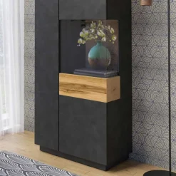 Garnero Arredamenti Vetrinetta 80x207h cm 2 ante destra antracite rovere Bahama Antracite - Rovere Rustico Online