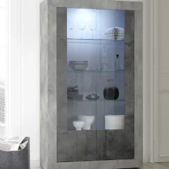 Garnero Arredamenti Vetrinetta 110x190h cm 2 ante moderna cemento ossido Florena Ossido - Cemento Outlet