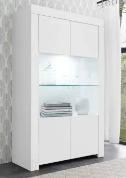 Garnero Arredamenti Vetrinetta 110x186h cm 2 ante moderno Halston Bianco Opaco Discount