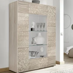 Garnero Arredamenti Vetrinetta 121x166h cm 2 ante moderna samoa serigrafato Paradise Rovere Discount