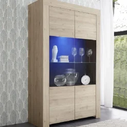 Garnero Arredamenti Vetrinetta 110x186h cm 2 ante moderna soggiorno chiaro Halston Rovere Clearance