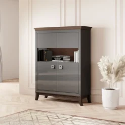 Garnero Arredamenti Vetrinetta 116x150h cm 2 ante moderna antracite lucido rovere scuro Umag