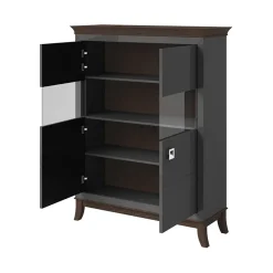 Garnero Arredamenti Vetrinetta 116x150h cm 2 ante moderna  antracite lucido rovere scuro Umag