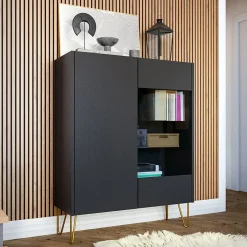 Garnero Arredamenti Vetrinetta 97x122h cm 2 ante moderna grafite marmo nero Visby Clearance