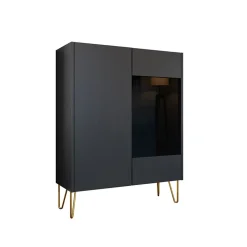 Garnero Arredamenti Vetrinetta 97x122h cm 2 ante moderna grafite marmo nero Visby Clearance