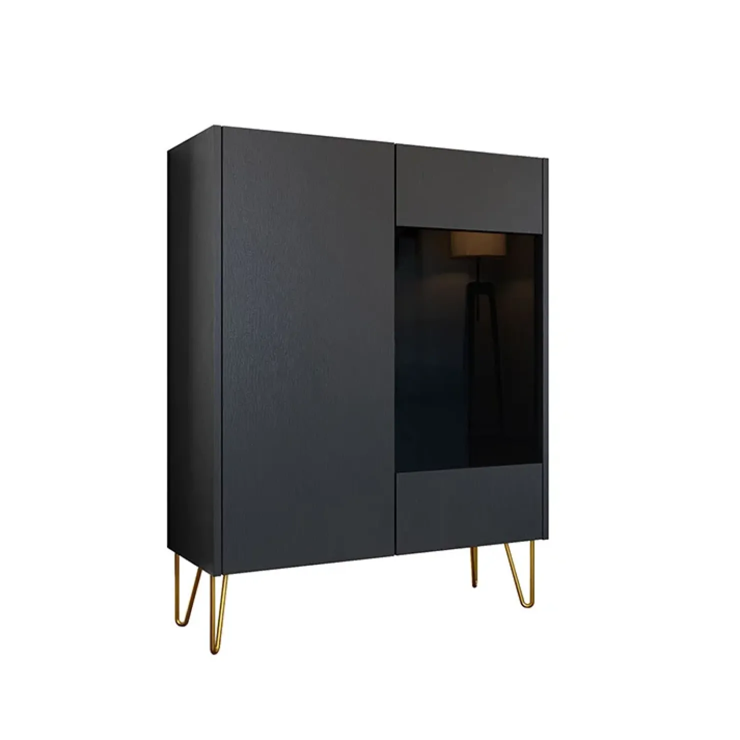 Garnero Arredamenti Vetrinetta 97x122h cm 2 ante moderna grafite marmo nero Visby Clearance